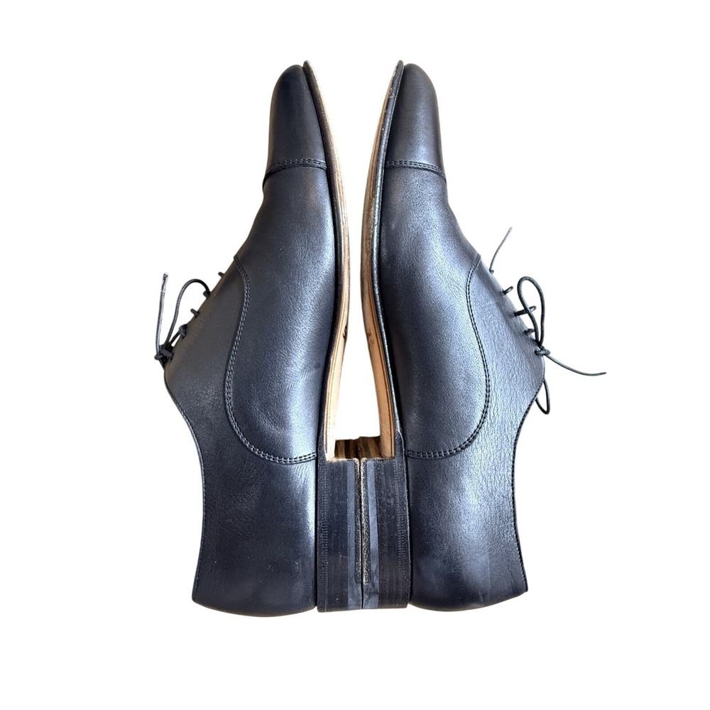 Santoni Mens Black Leather Cap Toe Oxford Dress Shoes Made in Italy Size 9.5 D - Picture 4 of 8